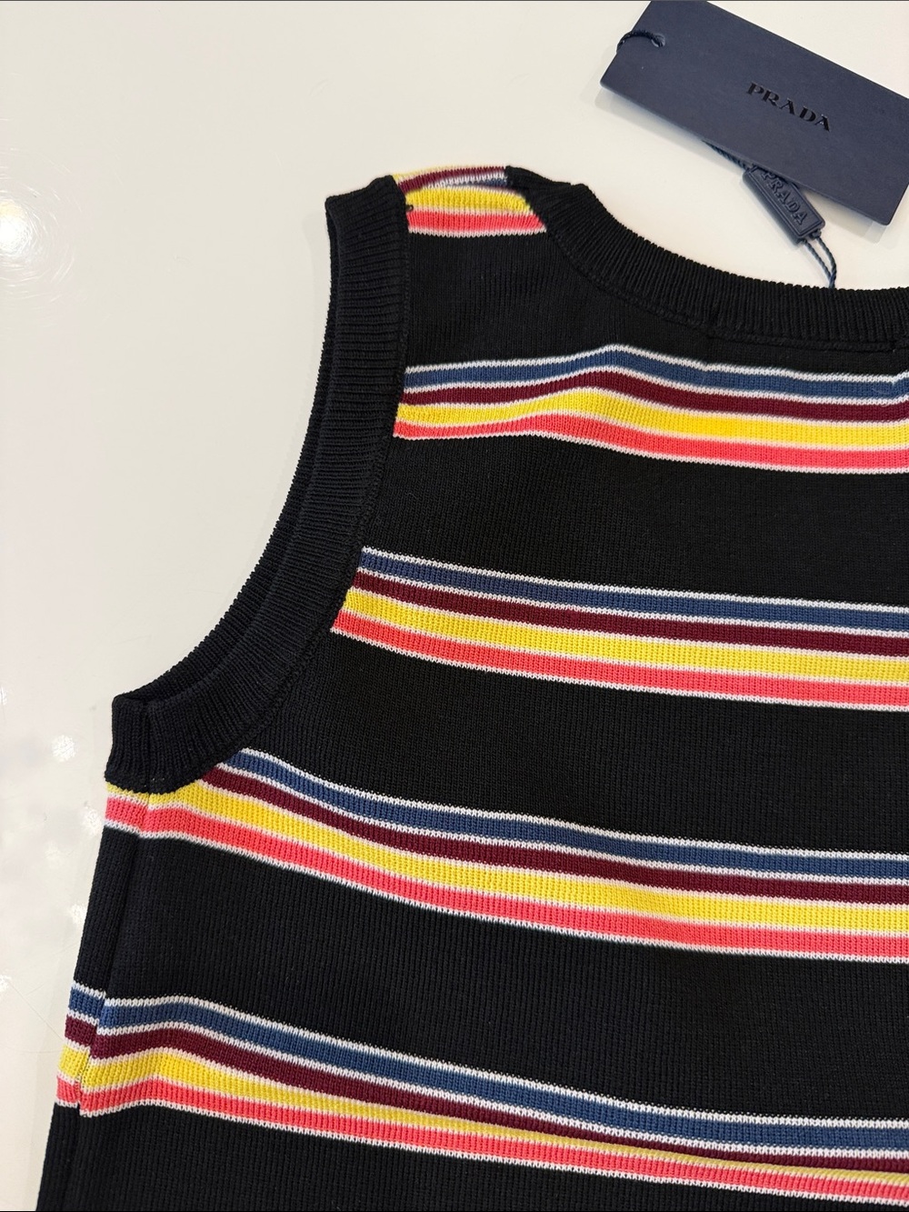 Prada Black Striped Knit Tank Top with Pink, Yellow & Blue Stripes - Picture 12 of 13